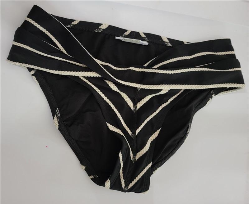 NWOT Robin Piccone Ava XS Twist Black White Stripe Bikini Swim Bottom 111245