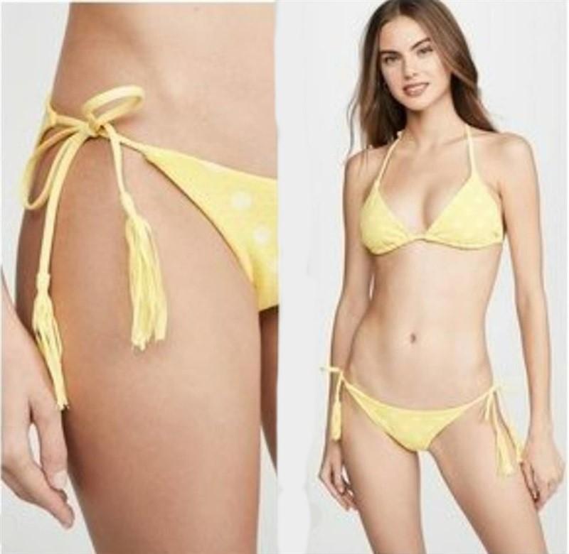 NWT Pilyq Yellow Dot S Tie Teeny Cheeky Bikini Swim Bottom 111247