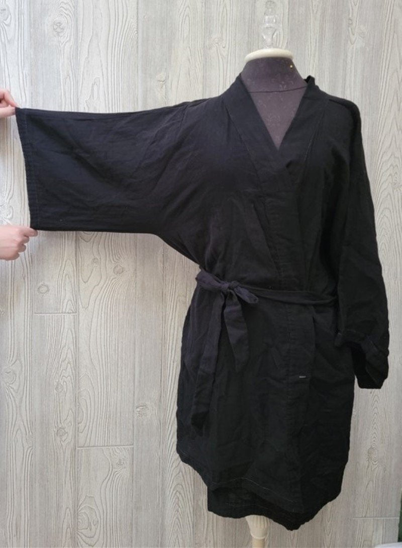 NWOT Calme L Double Gauze Belted Kimono Robe Black 111250