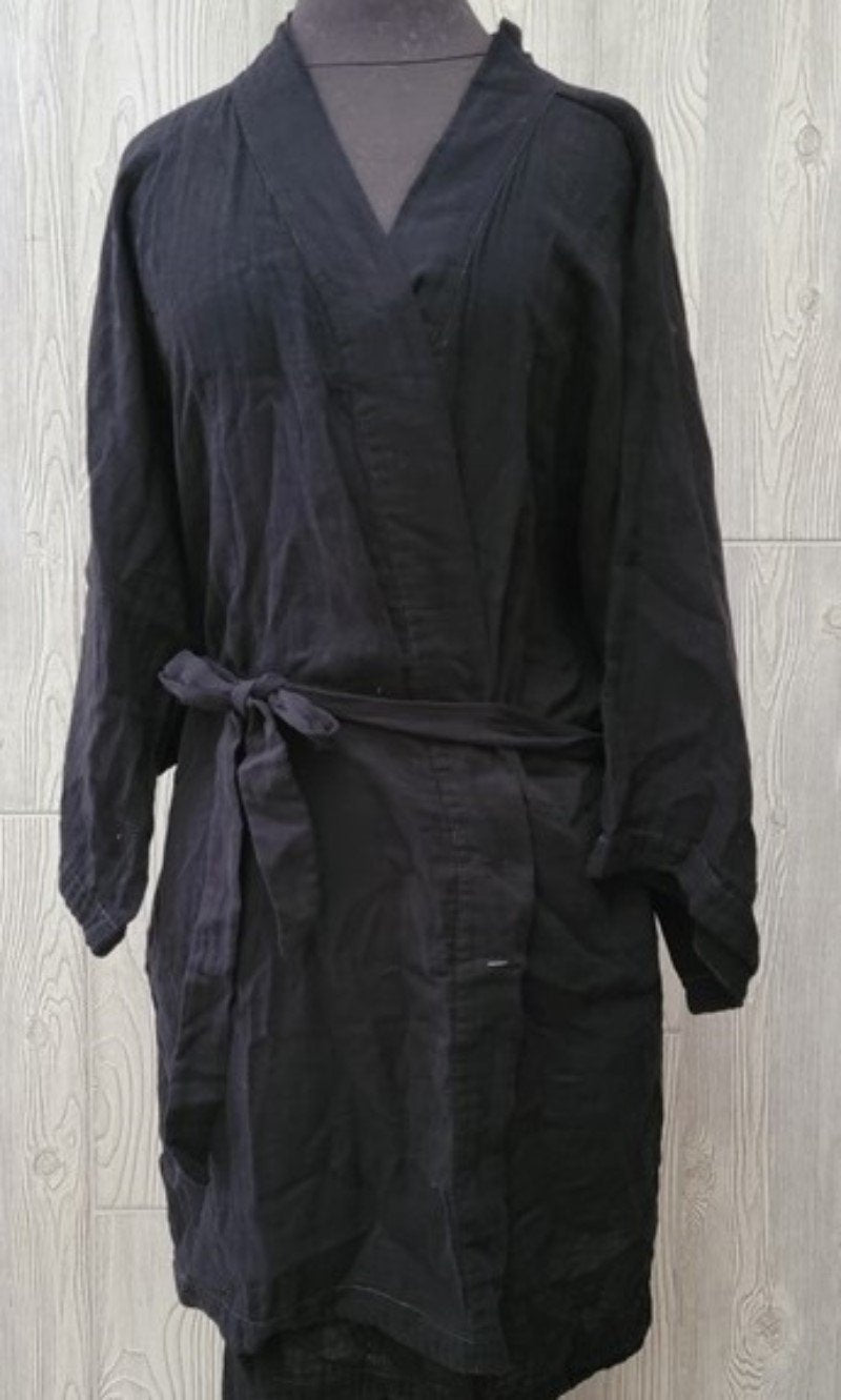 NWOT Calme L Double Gauze Belted Kimono Robe Black 111250