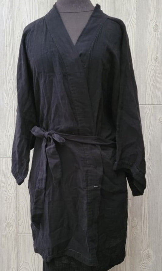 NWOT Calme L Double Gauze Belted Kimono Robe Black 111250