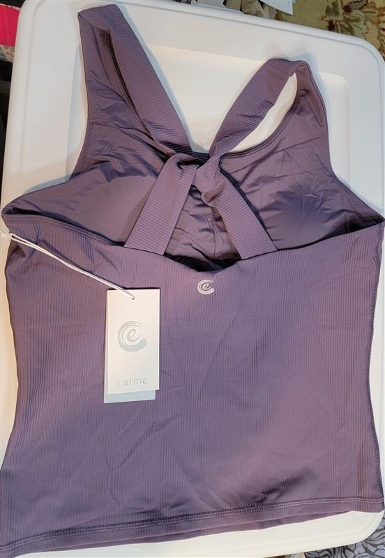 NWOT Calme Criss Cross Back Tank Sports Bra Sz L Purple 111264