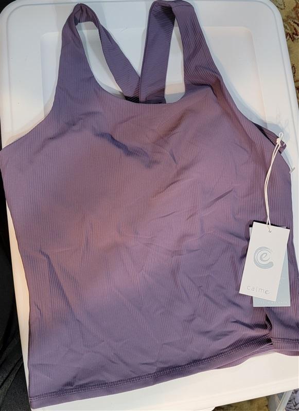 NWOT Calme Criss Cross Back Tank Sports Bra Sz L Purple 111264