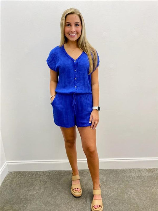 NWOT Michael Stars S Regina Bright Blue Romper 111278