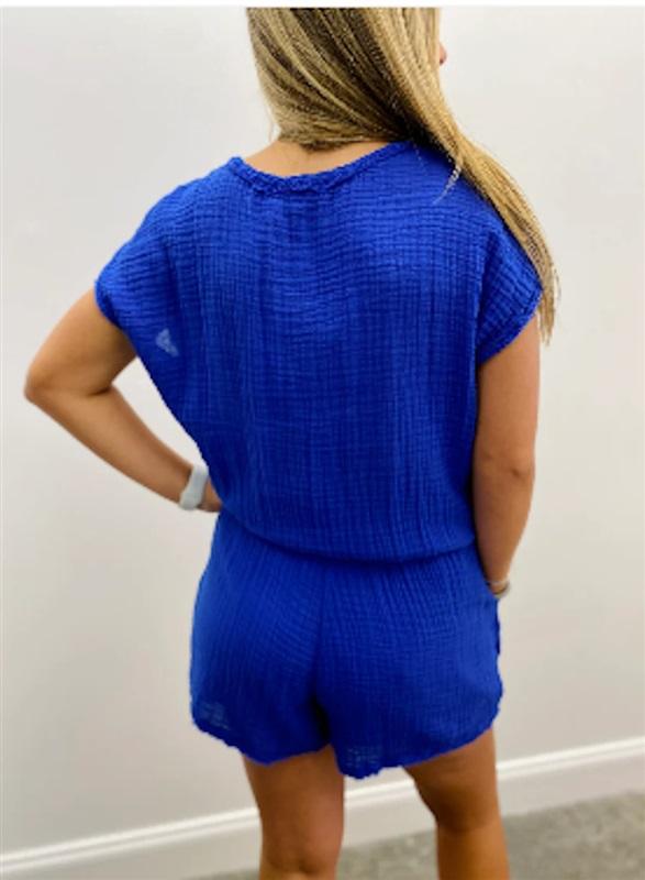 NWOT Michael Stars S Regina Bright Blue Romper 111278