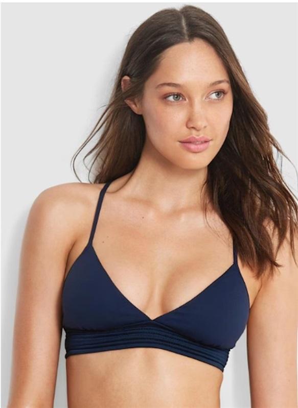 NWOT Seafolly 2 USA Basic Quilted Fixed Tri Bikini Swim Top Blue 111287