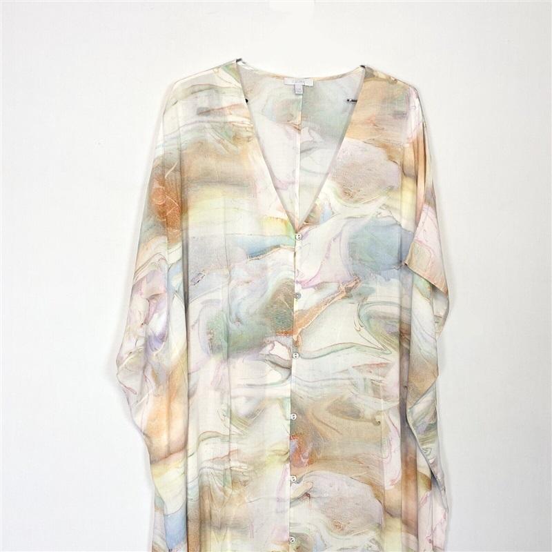 NWOT Calme S/M V Neck Maxi Kaftan Dress Button Down 111289