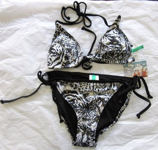 NWT Seekers Australia 8 USA White Tiger Triangle Side Tie Bikini 111300