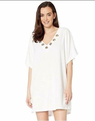NWT Michael Kors XS/S Lace Up Swim Tunic Cover Up White Terry 111303