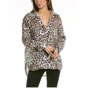 NWOT Michael Stars M Barb Crinkle Button Up Shirt Cheetah 111305