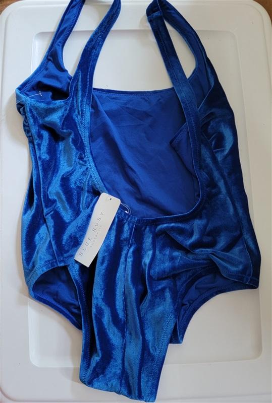 NWT Blue Ruby 8 AU Velveteen High Leg One-Piece Swimsuit 111315