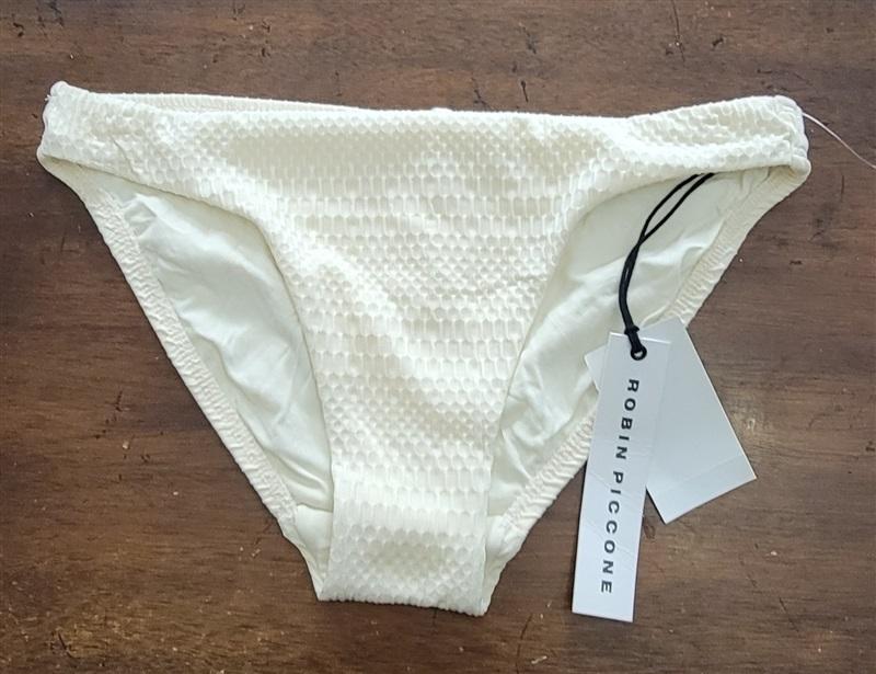 NWT Robin Piccone Perla XS Textured Bikini Swim Bottom EggShell Ivory 111317