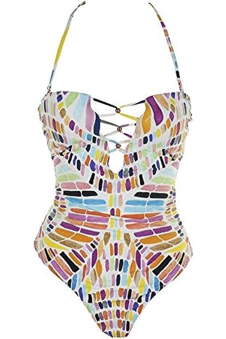 NWT Bar iii Kaleidoscope L 1pc Lace Up Bandeau Swimsuit 111326