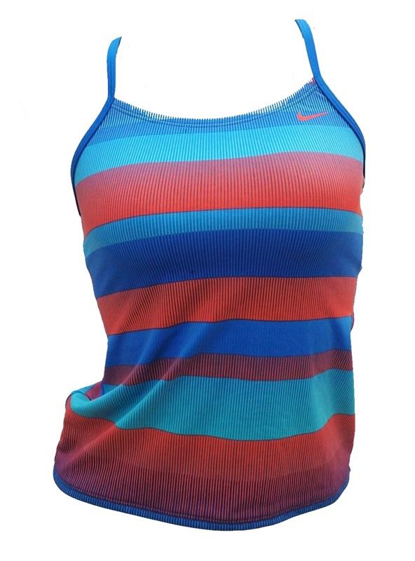 NWOT Nike 7 Youth Blue Red Stripe Tankini Swimsuit 111341