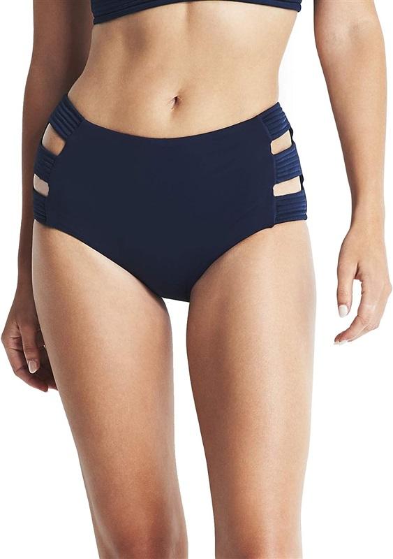NWOT Seafolly Blue SZ 4 USA Quilted High-Waisted Bikini Swim Bottom 111347