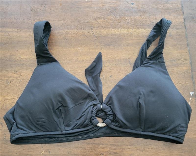 NWOT Seafolly Solid Black SZ 8 USA Ring Knotted Bikini Swim Top #111354