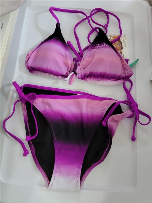 NWT Seekers Australia 8 USA Purple Ombre Triangle Side Tie Bikini 111359