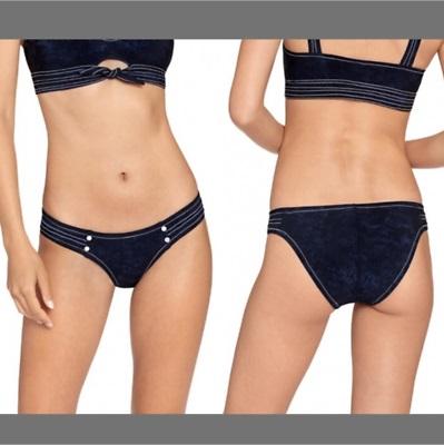 NWT Robin Piccone Valeria L Solid Navy Stitched Bikini Swim Bottom 111367