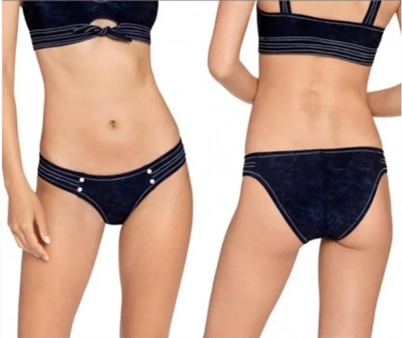 NWT Robin Piccone Valeria XS Solid Navy Stitched Bikini Swim Top & Bottom 111368
