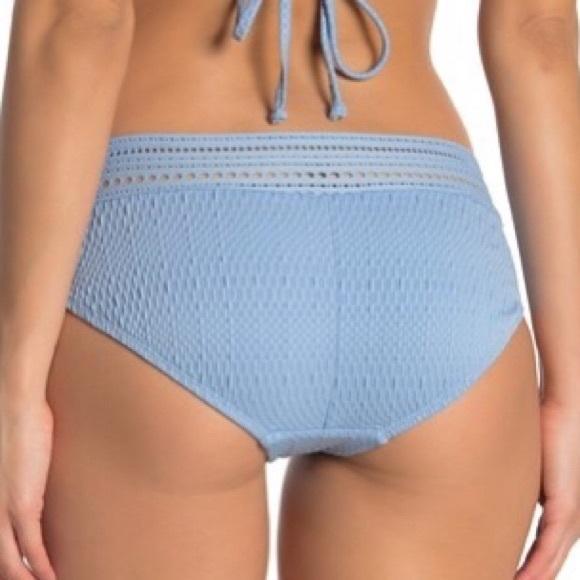 NWT Robin Piccone Perla L Blue Crochet Banded Bikini Swim Bottom 111386