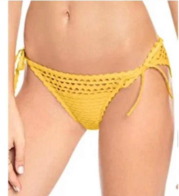 NWT Robin Piccone L Chira Side Tie Rickrack Yellow Sun Glow Bikini Bottom 111390