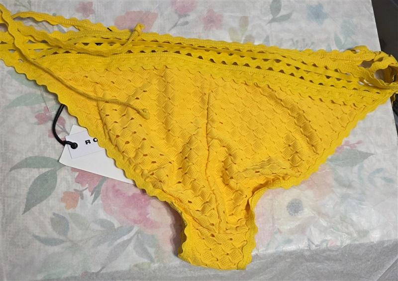 NWT Robin Piccone L Chira Side Tie Rickrack Yellow Sun Glow Bikini Bottom 111390