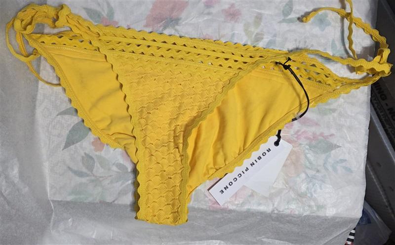 NWT Robin Piccone L Chira Side Tie Rickrack Yellow Sun Glow Bikini Bottom 111390