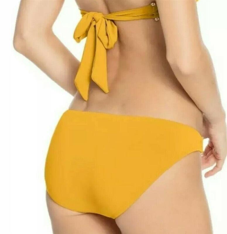 NWT Robin Piccone L Luca Mustard Yellow Bar Bell Bikini Bottom 111392