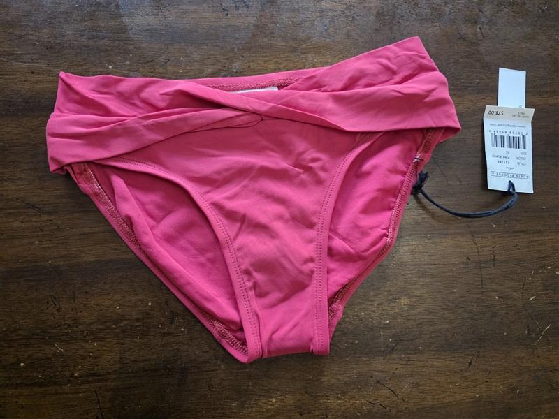 NWT Robin Piccone Ava S Twist Pink Solid Full Bikini Swim Bottom 111401