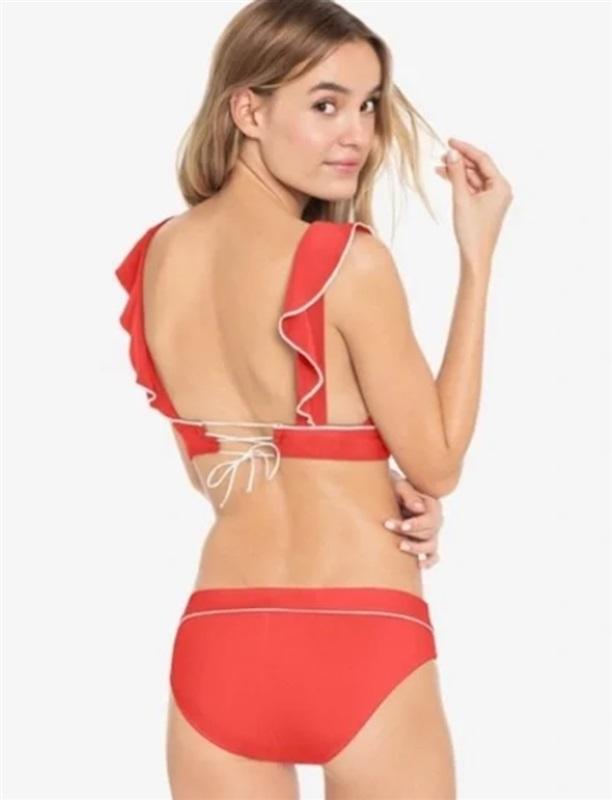 NWT Robin Piccone Malia L Pimento orange Solid Full Bikini Swim Bottom 111411