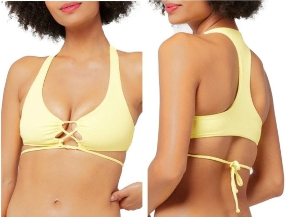 NWT L*Space S Dax Yellow Wrap Tie Bikini Swim Top 111464
