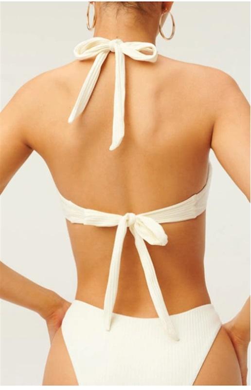 NWOT Good American XL Khloe Halter Rib Bikini Top In Ivory 111470