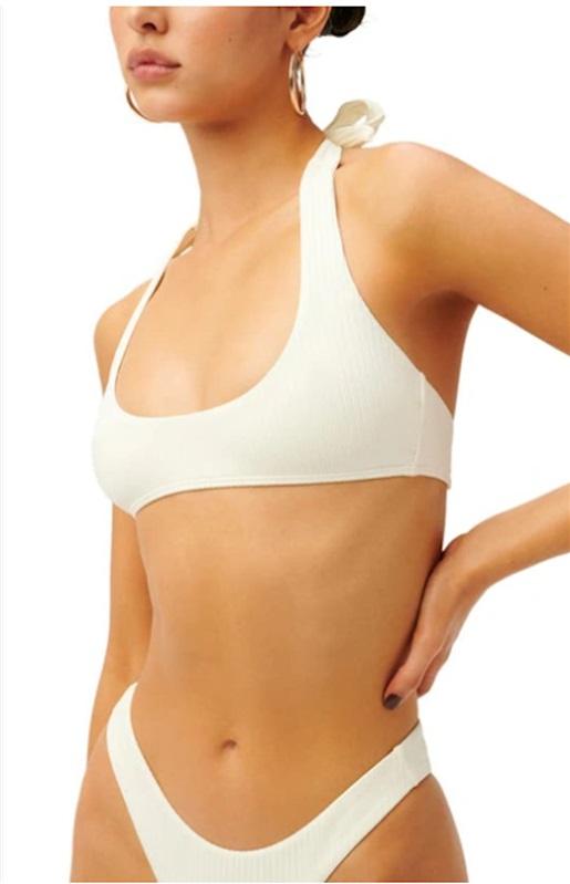 NWOT Good American XL Khloe Halter Rib Bikini Top In Ivory 111470