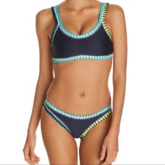 NWT Pilyq Platinum Solid Black Ribbed S Crochet Trim Bikini Swim Bottom #106911