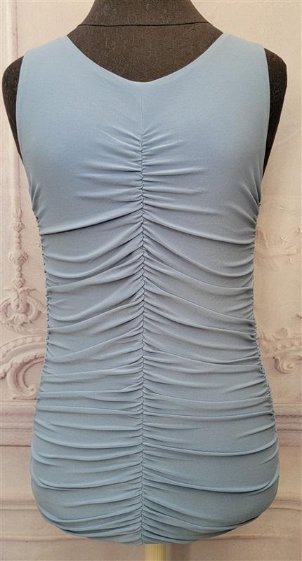 NWOT Last Tango S Ruched Seamless Blue Zip Up Sleeveless Top 111581