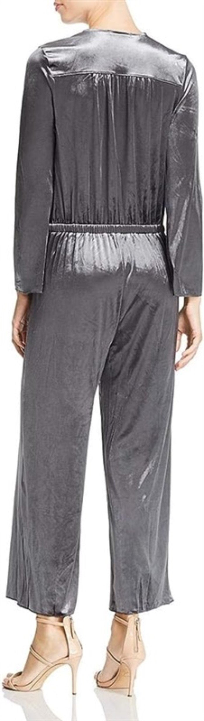 NWOT Three Dots SM VM944 Stretch Panne Velvet Cropped Jumpsuit Gray 111615