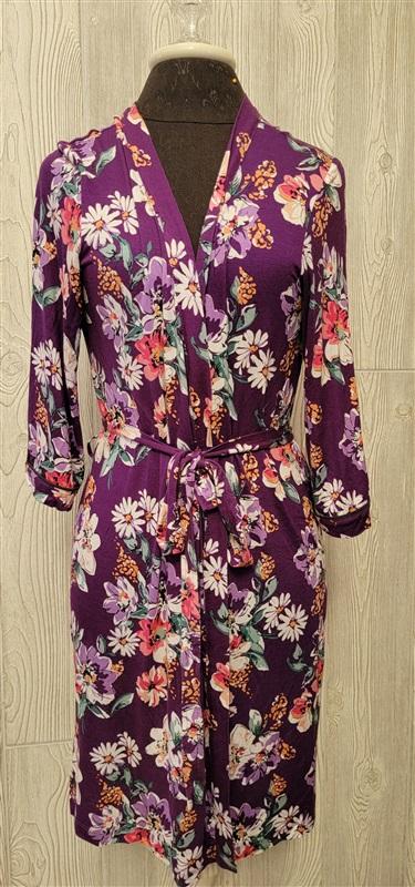 NWTD Seeing Stars M Deep Purple Floral Tie-Waist Robe 111622
