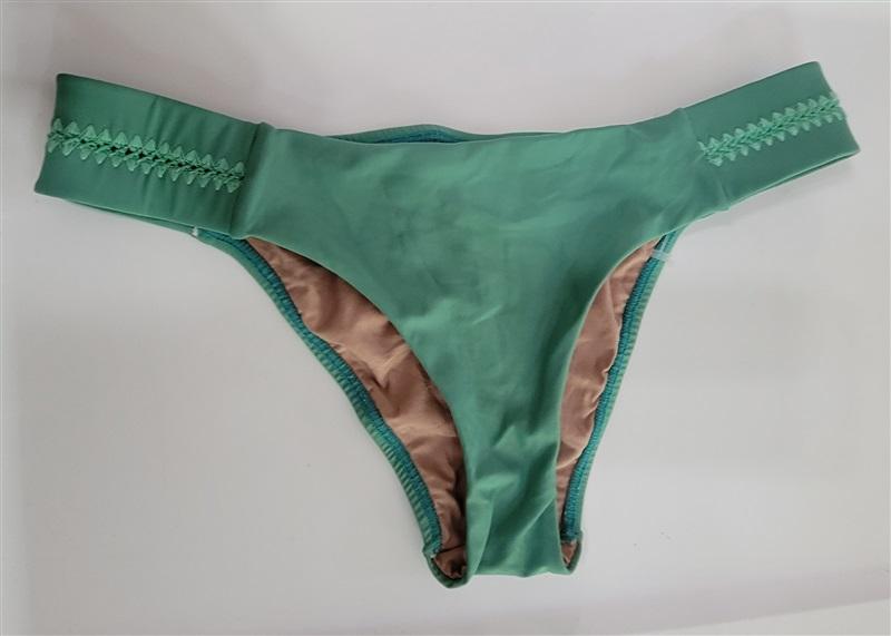 NWOT Pilyq Stitched Side Tab Green S Cheeky Bikini Bottoms #111628