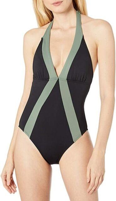 NWT Vince Camuto 14 Sun Block Colorblock Halter V-Neck 1 PC Swimsuit 111636