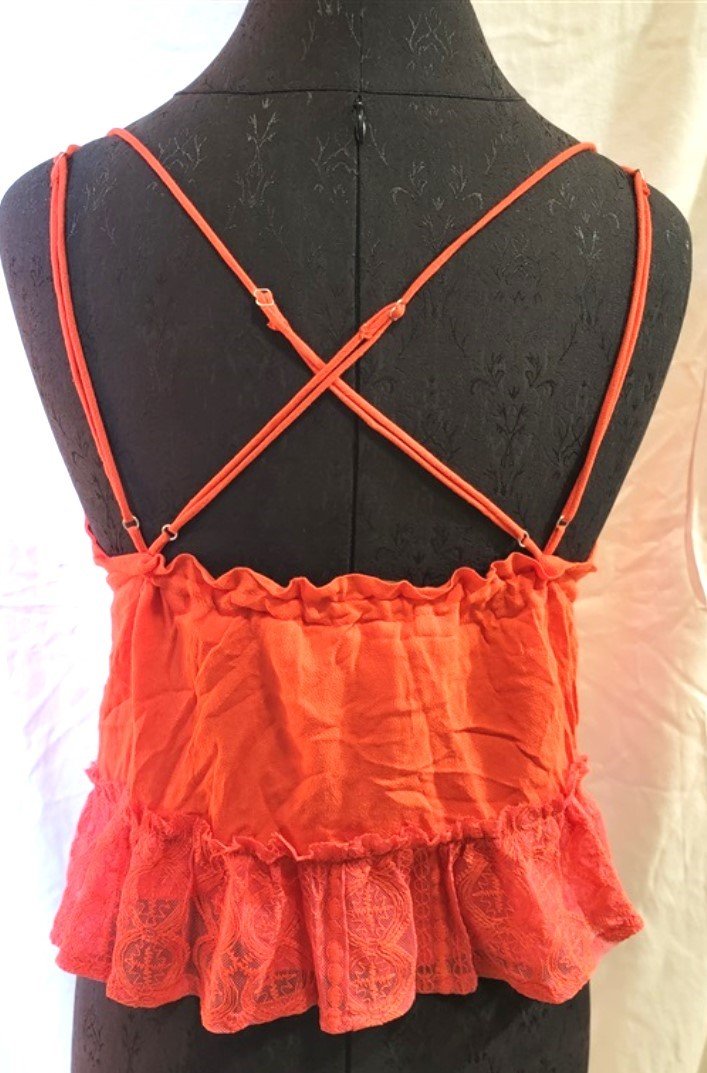 New Honey Punch Anthropologie S Strappy Ruffled Crepe & Lace Cami Orange #111648