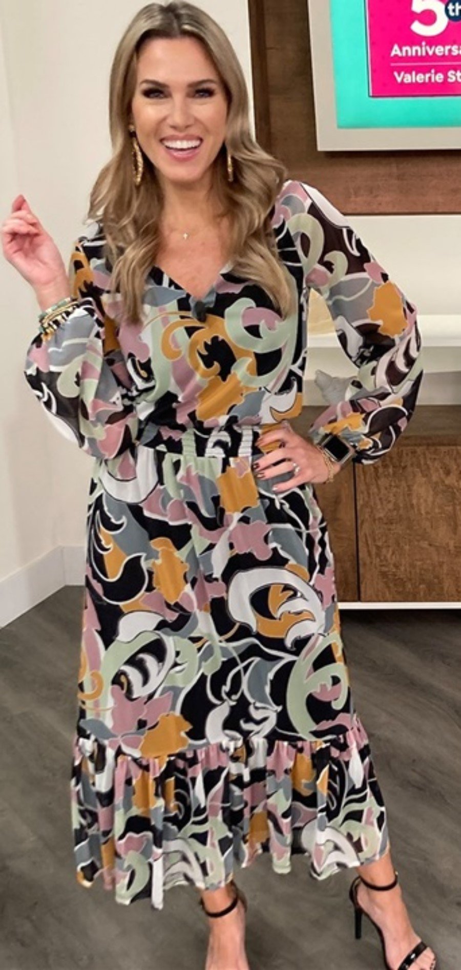 NWOT By Giuliana Rancic L Geometric Maxi Dress Elastic Waist 111649