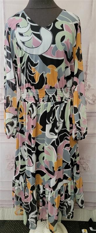 NWOT By Giuliana Rancic L Geometric Maxi Dress Elastic Waist 111649