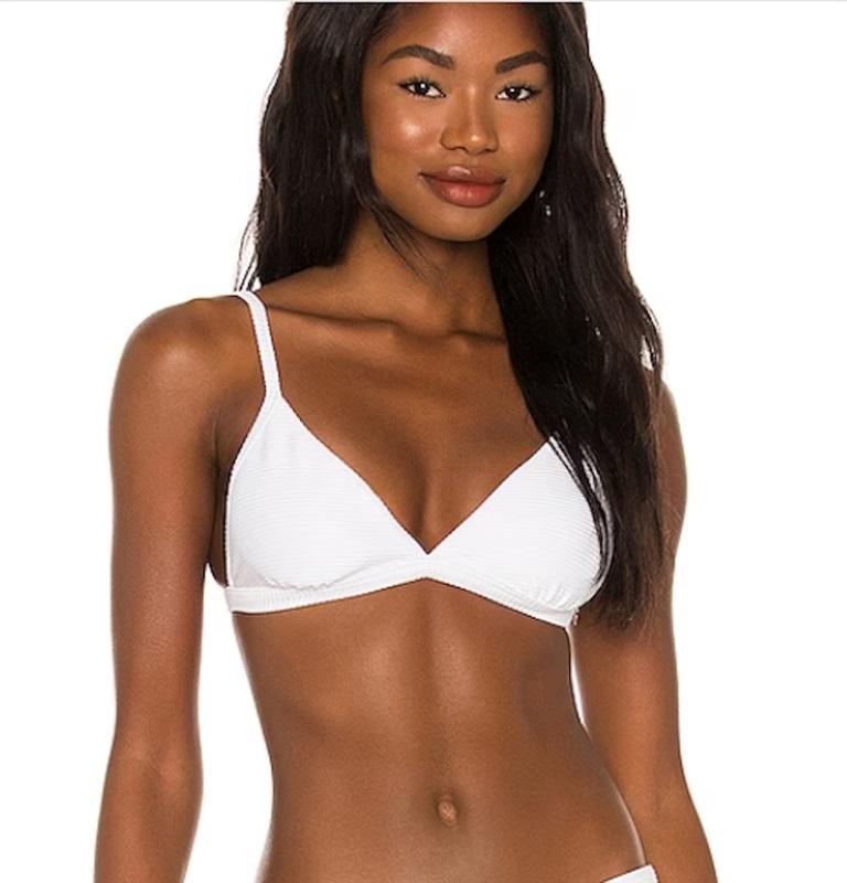 NWOT Seafolly 4 USA Essentials Fixed Ribbed Triangle Bikini Top Blue 111671