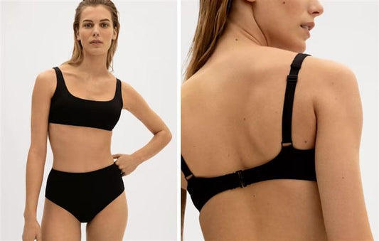 NWT Everlane L The Square-Neck Bikini Top Black 111681