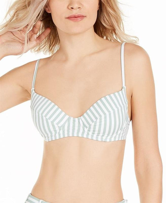 NWT What We Wore S Lydia Bralette Stripe Green Shell Swim Top 111686