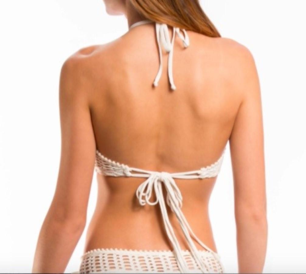 NWT Robin Piccone Sophia M Crochet High Neck Bikini Swim Top Peach Pink 111701