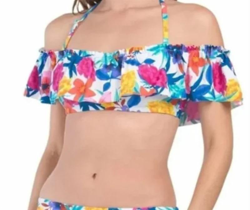 NWT Rod Beatie Bleu 14 Flounced Off Shoulder Bandeau Bikini Swim Top 111788