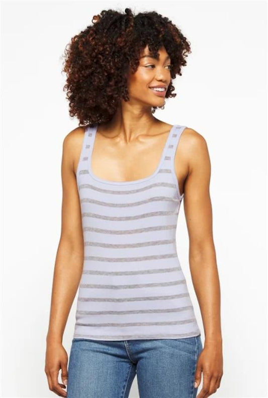 NWOT Michael Stars L Zabrina Periwinkle & Gray Stripe Tank Top 111887