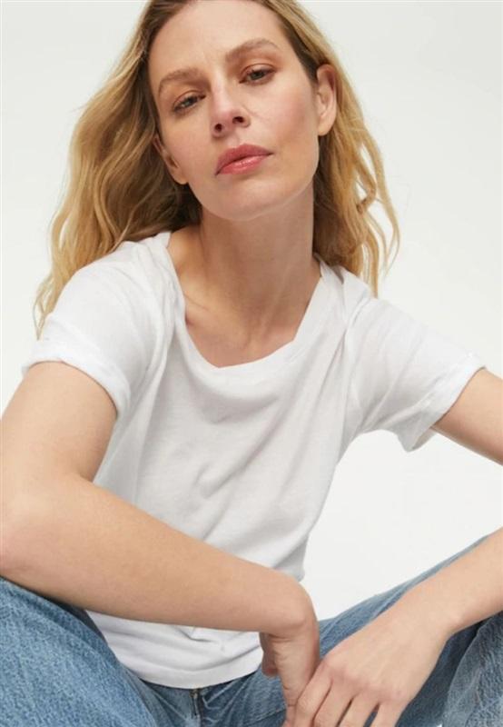 NWOTD Michael Stars XS Sloane White Rolled Sleeve T Shirt 111893