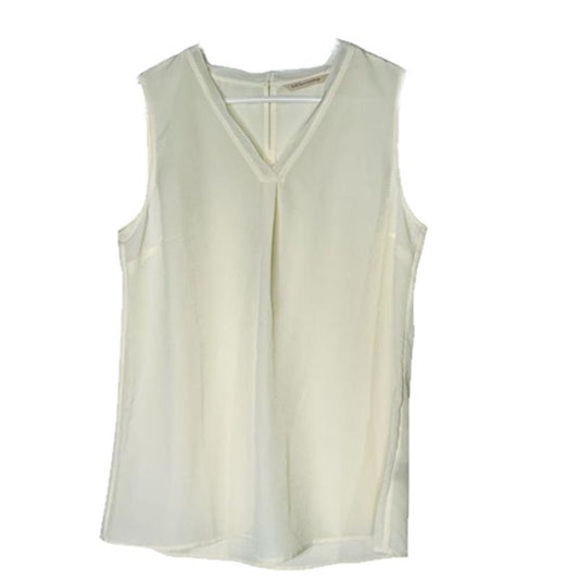 NWT Soft Surroundings L Ivory Lace edge Tank Pleat Top 111904